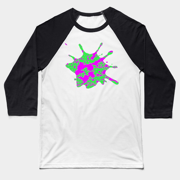 Neon Green and Pink Paint Splatter Baseball T-Shirt by CraftyCatz